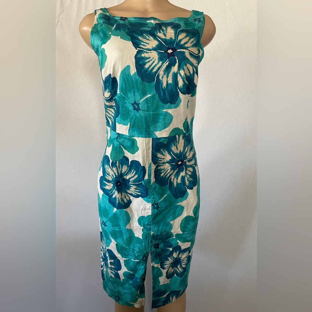 Express Sz 7/8 Blue Teal Floral Pencil Dress Slits